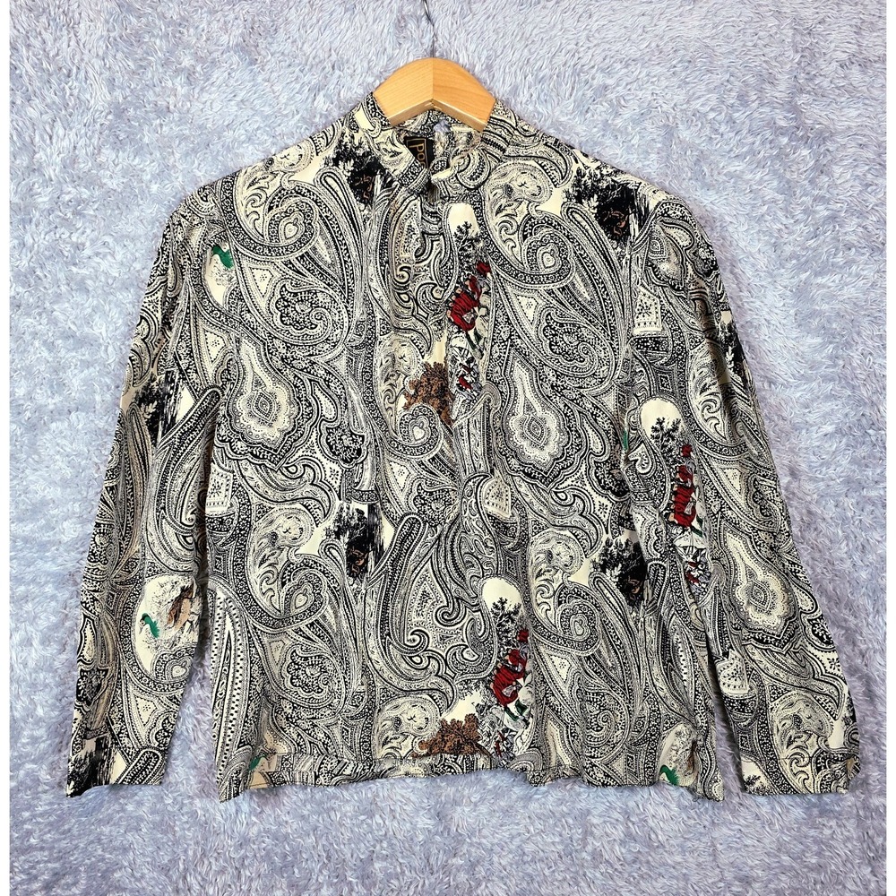 Vtg 100% Silk Top Pogia by d Polimeni Toile Hunting Field Fowl Dark Academia 4 - Picture 1 of 12